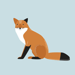 Vector stylish fox. Minimalistic illustration. Emblem. Icon. Forest animal. Fox is sitting.