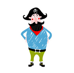 Good pirate having fun. Cartoon character. Fairy tale character. Sea rover. Dear pirate. pirate Party	