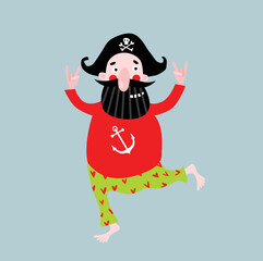 Vector good pirate having fun. Cartoon character. Fairy tale character. Sea rover. Dear pirate. pirate Party