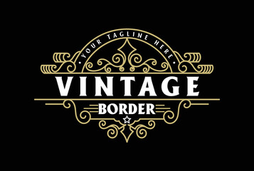 Golden Vintage Retro Ornament Blank Border Frame Royal Badge Emblem Stamp Label Logo Design Vector