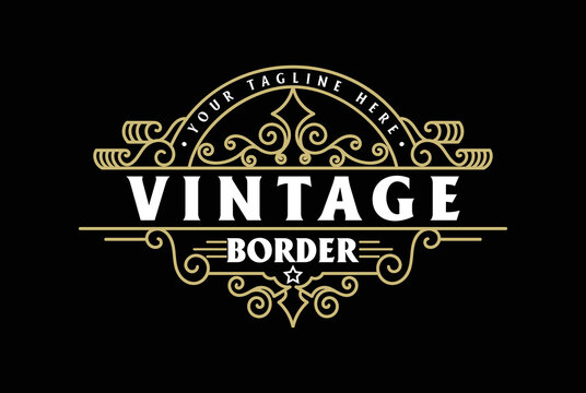 Golden Vintage Retro Ornament Blank Border Frame Royal Badge Emblem Stamp Label Logo Design Vector