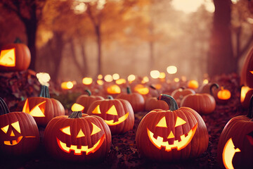 Seasonal Halloween pumpkins, digital illustration