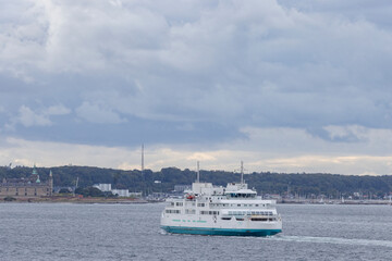 Fototapeta na wymiar he battery ferry Tycho Brahe on its way between Helsingborg and Helsingør.Sweden,Scandinavia,Europe,