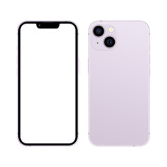 Realistic isolated purple smartphone mockup vector. Layout for web pages, social networks. White screen. Isolated vector illustration