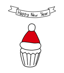 New Year greeting card. A poster with a Christmas cupcake. Print for printing and web pages