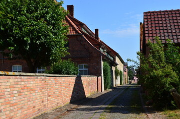 Fototapeta na wymiar Narrow Street in the Old Town of Hoya at the River Weser, Lower Saxony