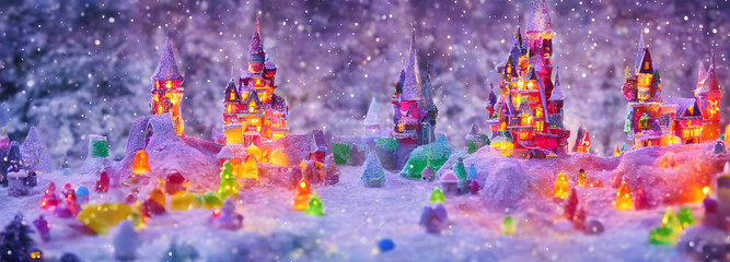 Obraz na płótnie Canvas Abstract candy castle. Christmas background. 3d image