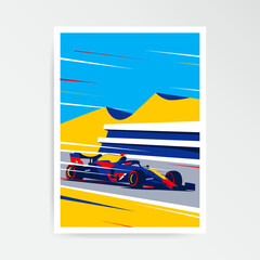 Formula car. F1 season. The best tour. Car illustration. Poster design.