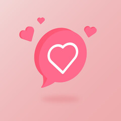 Heart signs on a 3d speech bubble. 3d circle like notification icons.