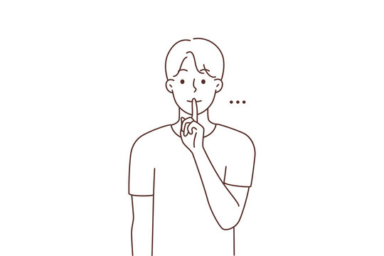 recommend clip art: Man holding finger at lips ask for silence