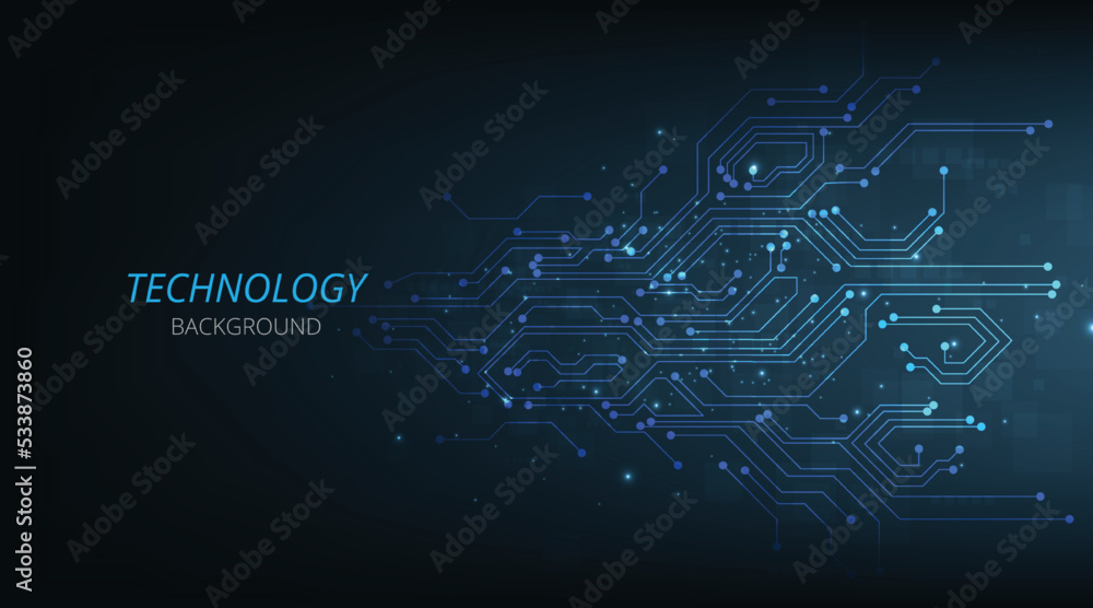 Poster Dark blue technology background with circuit diagram.Technology circuit diagram concept. High tech connection system.Vector abstract technology on dark blue background.