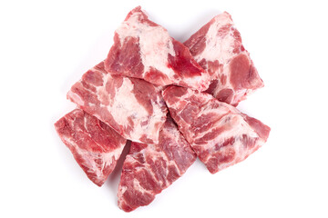 Pork Ribs, raw meat, close-up, isolated on white background.