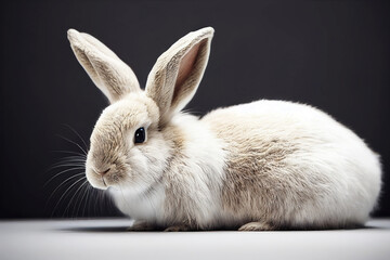 Cute baby rabbit as easter bunny pet sitting in studio as illustration