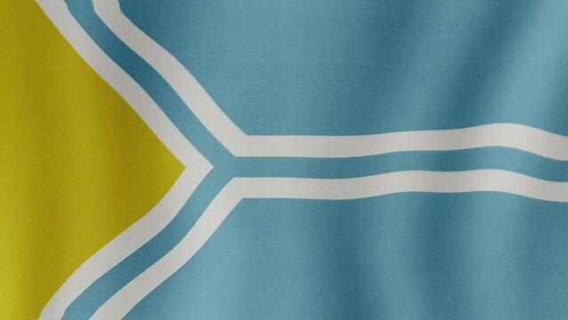 Subject of the Russian Federation. Republic of Tyva. Animated flag, with fabric texture, develops or sways in the wind