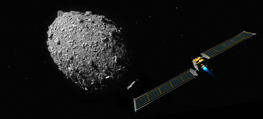 DART satellite on collision course to impacting the asteroid DIMORPHOS to deflect its orbit. This...