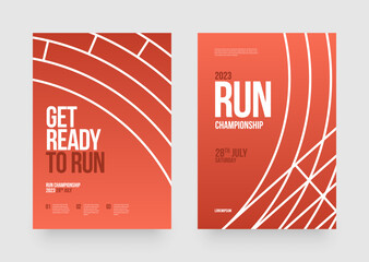 Vector layout template design for run, championship or any sports event. Poster design with abstract running track on stadium with lane. - obrazy, fototapety, plakaty
