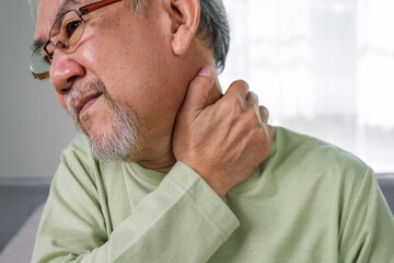 Senior pain shoulder, Pain in the shoulder, elderly with office syndrome or work-related...