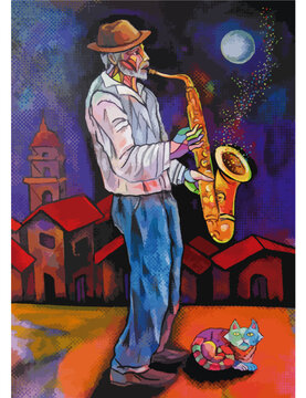 Sax cubist street musician © Ricardo