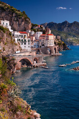 Atrani, Amalfi Coast, Italy. Cityscape image of iconic city Atrani located on Amalfi Coast, Italy at sunny summer day.