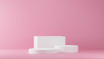 3d background products Show pedestal scenes with geometric platforms pink background. with podium. Stand to display cosmetic products on stage. 3D rendering.