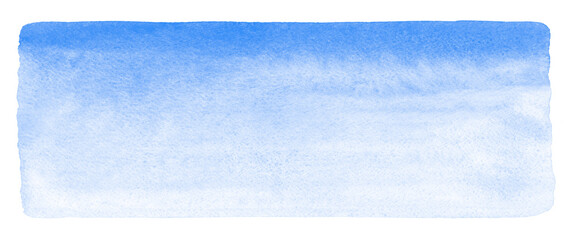 Light blue watercolor rectangle background, uneven edge. Painted transparent long, elongated, banner shape texture with watercolour stains, text frame. Hand drawn aquarelle abstract winter template.