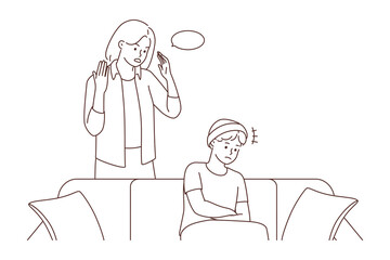 Mad mother lecturing teenage child 