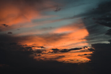 Summer evening yellow sky cloud gradient light white background. Beauty clear cloudy in sunset calm bright winter air background Gloomy vivid orange landscape environment sunrise horizon skyline view 