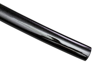 Close up shot of Saya - shiny glossy black scabbard starry style of a Katana - Japanese long Sword isolated in white background. selective focus.