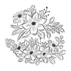 Hand drawn two flower bouquets set collection