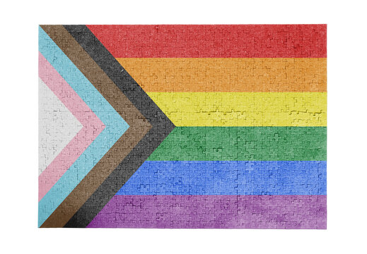 Large puzzle with the Progress LGBTQ Rainbow flag