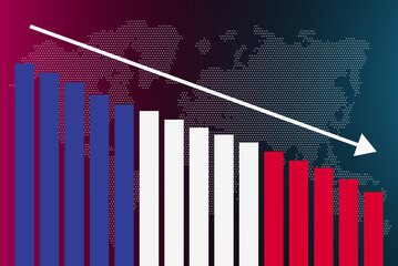 France bar chart graph, decreasing values, crisis and downgrade concept, news banner idea, fail and decrease
