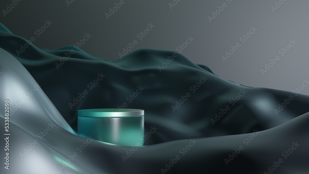 Poster 3d render mock up podium for product presentation, blue background blue pastel. stand in cloud produ