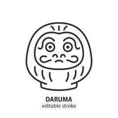 Daruma line icon. Japan traditional doll. Good luck zen vector symbol. Editable stroke.