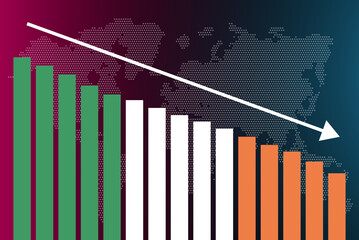 Ireland bar chart graph, decreasing values, crisis and downgrade concept, news banner idea, fail and decrease