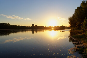 Fototapeta na wymiar Loire river bank near Orleans city. Saint-Denis-en-Val village
