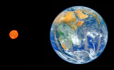 Earth sunrise in space. 3d render