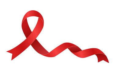 Red ribbon. Symbol of the fight against AIDS. Png illustration. Hand-drawn, not AI.  - obrazy, fototapety, plakaty