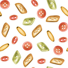 Watercolor illustration, seamless pattern knitting, handmade sewing. Isolate on a white background.