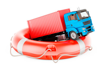 Cargo truck inside lifebelt, 3D rendering