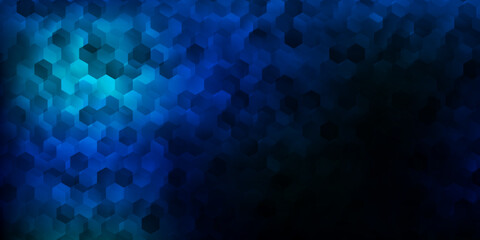 Dark blue, green vector pattern with hexagons.