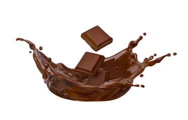 Chocolate bars faliing into chocolate splash isolated on white background.