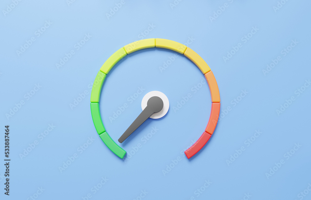 Poster 3d display speedometer icon cartoon minimal arrow point scale speed low status green. performance, p