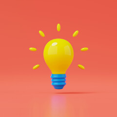3d render of lightbulb isolated on red background.