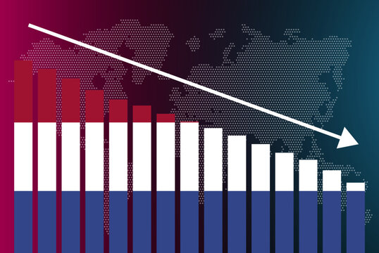 Netherlands bar chart graph, decreasing values, crisis and downgrade concept, news banner idea, fail and decrease