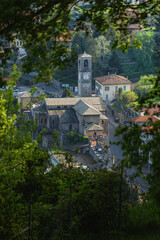 The landscape of Lake Como during spring, near the town of Musso, Italy - May 2022.