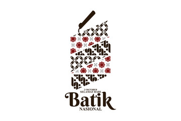Indonesian Holiday Batik Day Illustration.Translation: October 02, Happy National Batik day. Suitable for greeting card, poster and banner