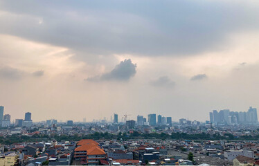 View of Jakarta city from the rooftop during cloudy day