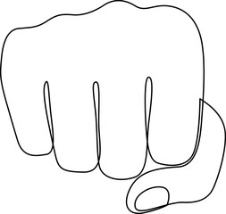 Continuous one line drawing of punch fist hand gesture. Sign or symbol of power, hitting, attack, force. Communication with hand gestures. Nonverbal signs. Vector illustration.