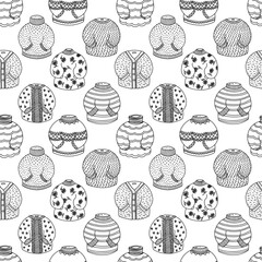 Seamless pattern coloring page with elements of clothing on a white background