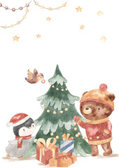 watercolor Christmas template for nursery, baby shower, invitation for birthday party